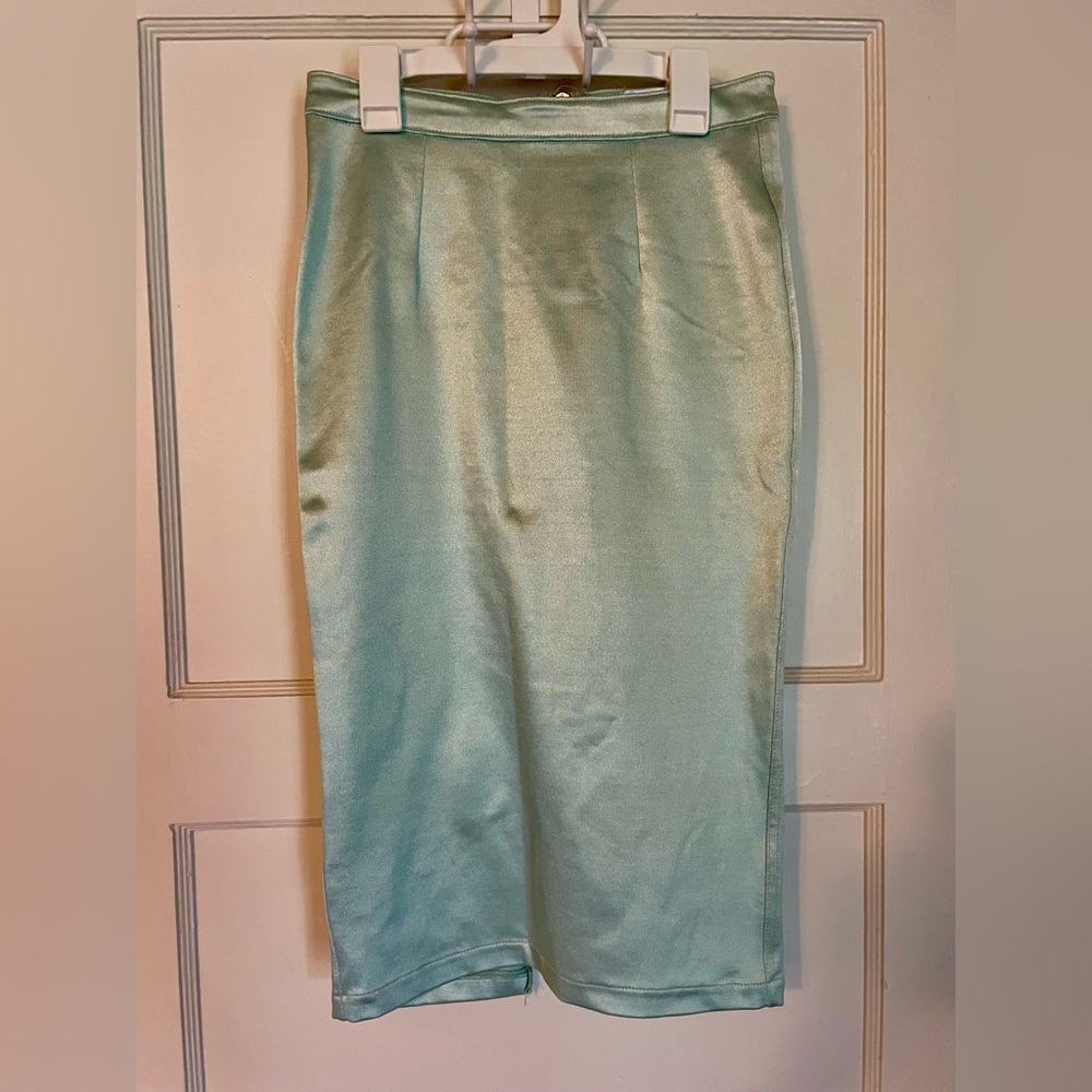 American Apparel Satin Pencil Skirt - Light Green